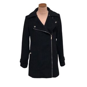 MICHAEL Michael Kors Peacoat Pea Coat Size 4 Black Wool Blend Moto Jacket